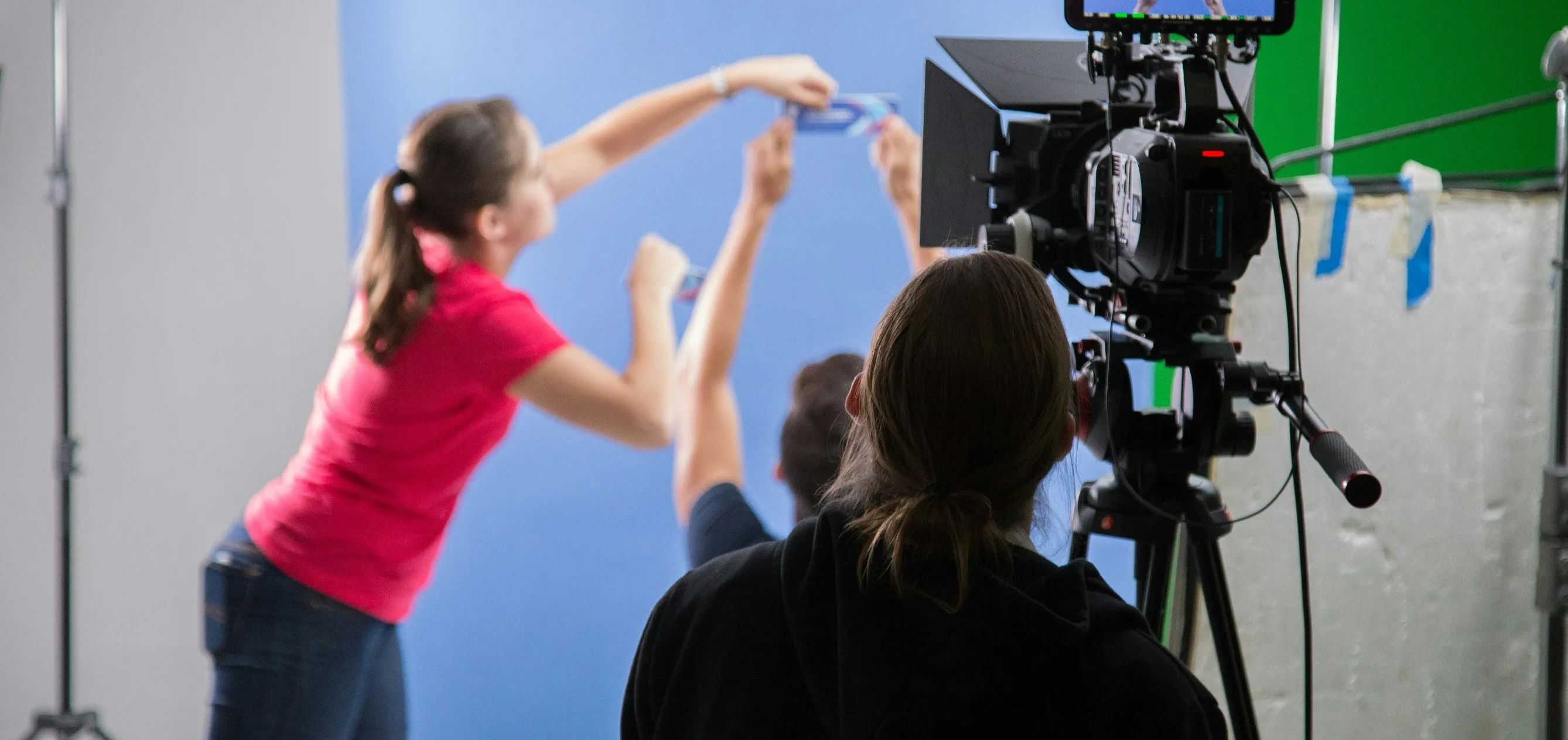 The Primal creative team on a green-screen shoot