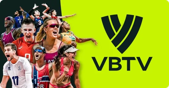 VBTV: volleyball players beside the VBTV logo